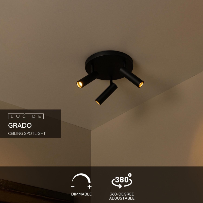 Lucide GRADO - Stropné bodové svietidlo - Ø 25 cm - 3xGU10 (MR11) - Čierna